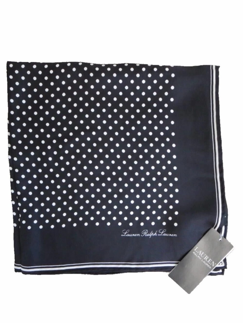 Lauren Ralph Lauren Black & White Polka Dot Silk Scarf/Twillie 22”x 22” Square - Picture 6 of 11